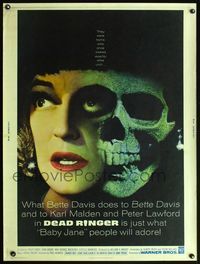 5a457 DEAD RINGER 30x40 '64 creepy close up of skull & Bette Davis, who kills her own twin!