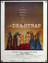 5a460 DEATHTRAP style A 30x40 '82 Hedden art of 3 corpses, wickedly amusing who'll do it!