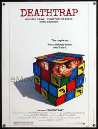 5a461 DEATHTRAP style B 30x40 '82 art of Chris Reeve, Michael Caine & Dyan Cannon in Rubik's Cube!