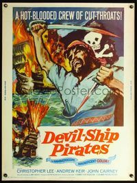 5a464 DEVIL-SHIP PIRATES 30x40 '64 Hammer, hot-blooded crew of cutthroats, cool buccaneer artwork!