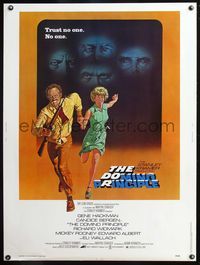 5a470 DOMINO PRINCIPLE 30x40 '77 art of Gene Hackman & Candice Bergen fleeing from eyes!