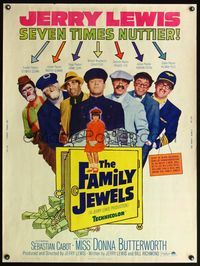 5a483 FAMILY JEWELS 30x40 '65 Jerry Lewis is seven times nuttier in seven roles, wacky image!