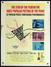 5a496 FUNNY GIRL 30x40 '69 Barbra Streisand, Omar Sharif, directed by William Wyler!