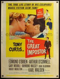 5a511 GREAT IMPOSTOR 30x40 '61 Tony Curtis as Waldo DeMara, who faked being a doctor, warden & more