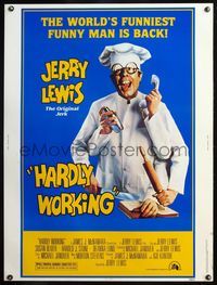 5a514 HARDLY WORKING 30x40 '81 wacky funny man Jerry Lewis in chef's outfit with five arms!