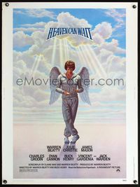 5a521 HEAVEN CAN WAIT 30x40 '78 art of angel Warren Beatty wearing sweats, football!