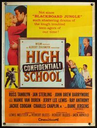 5a525 HIGH SCHOOL CONFIDENTIAL 30x40 '58 Jerry Lee Lewis, Mamie Van Doren is teacher's nightmare!