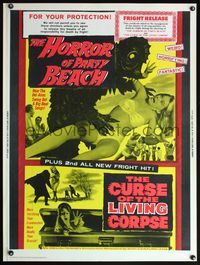 5a533 HORROR OF PARTY BEACH/CURSE OF THE LIVING CORPSE 30x40 '64 wild teen horror double-bill!