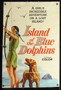 5a552 ISLAND OF THE BLUE DOLPHINS trimmed 40x60 '64 Native American Indian Celia Kaye with dog!