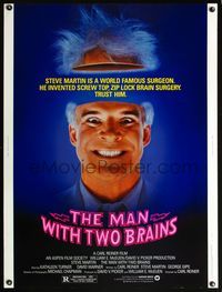 5a585 MAN WITH TWO BRAINS 30x40 '83 wacky world famous surgeon Steve Martin performs brain surgery!
