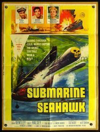 5a711 SUBMARINE SEAHAWK 30x40 '59 AIP, great skull head torpedo artwork!