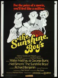5a713 SUNSHINE BOYS 30x40'75 great Al Hirschfeld art of George Burns, Walter Matthau & Lee Meredith!