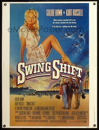 5a717 SWING SHIFT 30x40 '84 sexy full-length Goldie Hawn, Kurt Russell, airplane art!