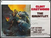 5a133 GAUNTLET British quad '77 great art of Clint Eastwood & Sondra Locke by Frank Frazetta!
