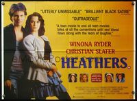 5a145 HEATHERS British quad '89 really young Winona Ryder & Christian Slater, Shannen Doherty!