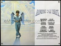 5a146 HEAVEN CAN WAIT British quad '78 art of angel Warren Beatty wearing sweats, football!