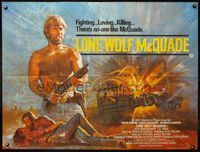 5a204 LONE WOLF McQUADE British quad '83 great action art of Chuck Norris w/sexy woman & shotgun!