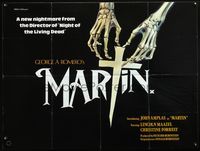 5a219 MARTIN British quad '77 directed by George Romero, creepy skeleton hand w/cross horror art!