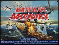 5a225 MIDWAY British quad '76 Charlton Heston, Henry Fonda, dramatic naval battle art!