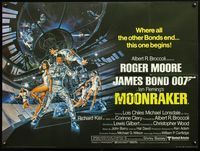 5a230 MOONRAKER British quad '79 art of Roger Moore as James Bond & sexy babes by Gouzee!