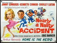 5a237 NEARLY A NASTY ACCIDENT British quad '62 art of officers chasing after sexy Shirley Eaton!