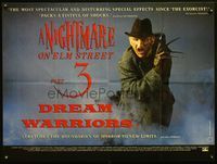 5a243 NIGHTMARE ON ELM STREET 3 British quad '87 cool image of horror icon Freddy Krueger!