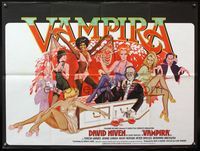 5a249 OLD DRACULA British quad '75 Vampira, David Niven as Dracula, Clive Donner, wacky horror art!