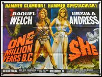 5a254 ONE MILLION YEARS BC/SHE British quad '60s Raquel Welch & Ursula Andress sexy double-bill!