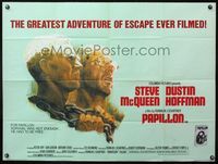 5a257 PAPILLON British quad '73 great art of Steve McQueen & Dustin Hoffman by Tom Jung!