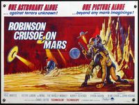 5a287 ROBINSON CRUSOE ON MARS British quad '64 art of Paul Mantee & his man Friday Victor Lundin!