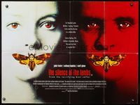 5a304 SILENCE OF THE LAMBS DS British quad '90 Jodie Foster & Anthony Hopkins with moth over mouths!