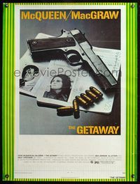 5a499 GETAWAY 1sh '72 Steve McQueen, Ali McGraw, Sam Peckinpah, cool gun image!