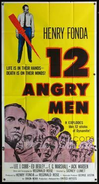 5b087 12 ANGRY MEN 3sh '57 Henry Fonda, Sidney Lumet courtroom jury classic, life is in their hands