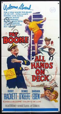 5b091 ALL HANDS ON DECK 3sh '61 Navy Captain Pat Boone, sexy Barbara Eden on ladder!
