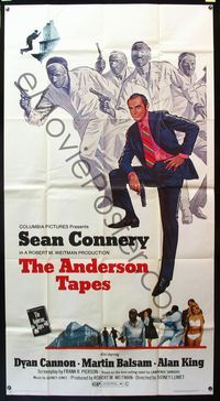 5b092 ANDERSON TAPES 3sh '71 art of Sean Connery & gang of masked robbers, Sidney Lumet directed!