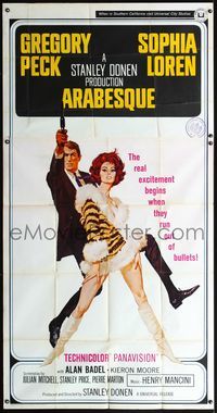 5b095 ARABESQUE 3sh '66 Gregory Peck, sexy Sophia Loren, ultra mod, ultra mad, ultra mystery!
