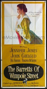 5b097 BARRETTS OF WIMPOLE STREET 3sh '57 great art of Jennifer Jones as Elizabeth Browning!