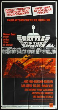 5b101 BATTLE OF THE BULGE 3sh '66 Henry Fonda, Robert Shaw, cool Thurston tank art!