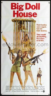 5b105 BIG DOLL HOUSE 3sh '71 artwork of Pam Grier & sexy caged girls with huge guns!