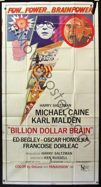 5b109 BILLION DOLLAR BRAIN 3sh '67 Michael Caine, Karl Malden, Ken Russell, Caine vs. Brain!