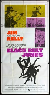 5b110 BLACK BELT JONES 3sh '74 Jim Dragon Kelly, Scatman Crothers, cool kung fu silhouette art!