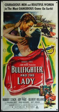 5b122 BULLFIGHTER & THE LADY 3sh '51 Budd Boetticher, art of matador Robert Stack kissing Joy Page!