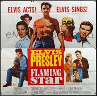 5b016 FLAMING STAR style B 6sh '60 Elvis Presley playing guitar & close up with rifle, Barbara Eden
