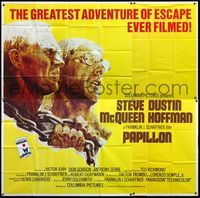 5b055 PAPILLON 6sh '73 great art of Steve McQueen & Dustin Hoffman by Tom Jung!