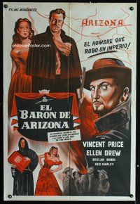 5b376 BARON OF ARIZONA Argentinean '50 directed by Samuel Fuller, art of Vincent Price & top stars!
