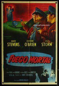 5b387 BETWEEN MIDNIGHT & DAWN Argentinean '50 artwork of Mark Stevens cornered by the cops!