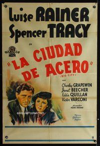 5b391 BIG CITY Argentinean '37 artwork portrait of Luise Rainer & Spencer Tracy!
