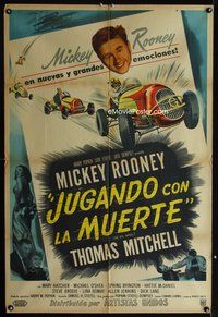 5b393 BIG WHEEL Argentinean '49 headshot of Mickey Rooney + cool car racing artwork!