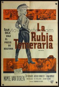 5b395 BORN RECKLESS Argentinean '59 great full-length art of sexy rodeo cowgirl Mamie Van Doren!