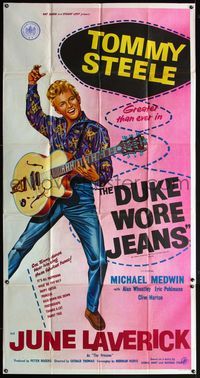 5b077 DUKE WORE JEANS English 3sh '58 great full-length art of Tommy Steel playing guitar!